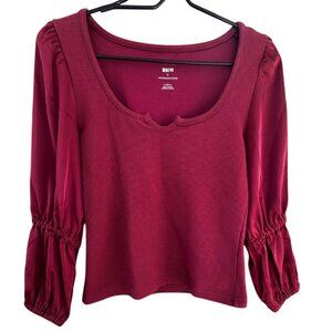 Maeve Anthropologie Shirt  X-Small Burgundy Puff Sleeve Top Cotton Blend